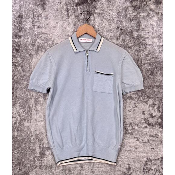 Orlebar Brown Polo Shirt Medium Mens Rae Light Blue Wool 1/4 Zip - Picture 1 of 8